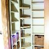 Walk-In Pantry Made From Durable Almond Melamine Featuring Corner Lazy Susans & Removable Wicker Baskets for Fruits & Vegetables